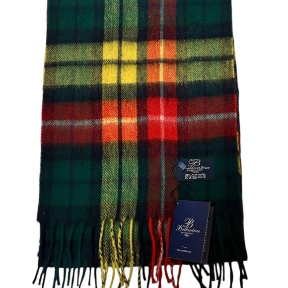 Ballantrae Edinburgh Buchanan Plaid Lambswool Scarf Fringed Hem Multicolored NWT - Picture 4 of 5